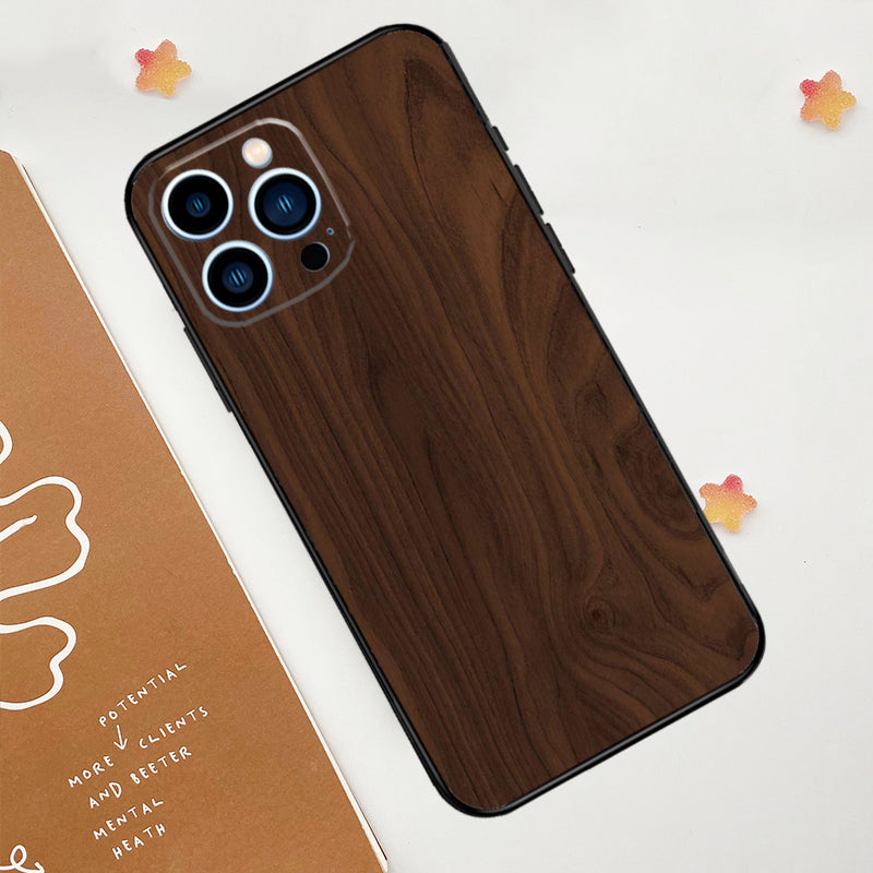 Luxus iPhone-Hülle aus Massivholz-Bambus und Metallic mit Brauner Glatter Holzmaserung | MagSafe-Case mit Rundumschutz & Kameralinsenschutz für Apple iPhone 17/17 Air, 16/16e, 15, 14, 13, 12 Pro Max, Pro, Plus & Mini Cover | Stoßfeste Handyhülle