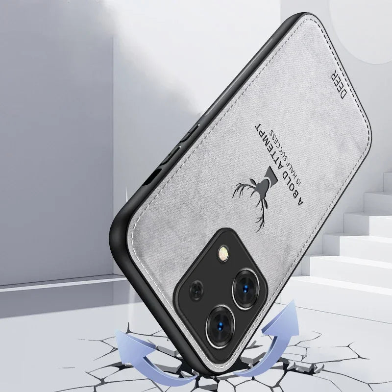 Luxus Stoßstange mit Hirsch-Design und motivierendem Spruch auf Leinwand iPhone-Hülle | MagSafe Case mit Kameraschutzabdeckung | Cover für Apple iPhone 17/17 Air, 16/16e, 15, 14, 13 Pro Max Plus | Panzertasche Hochwertige Handyhülle