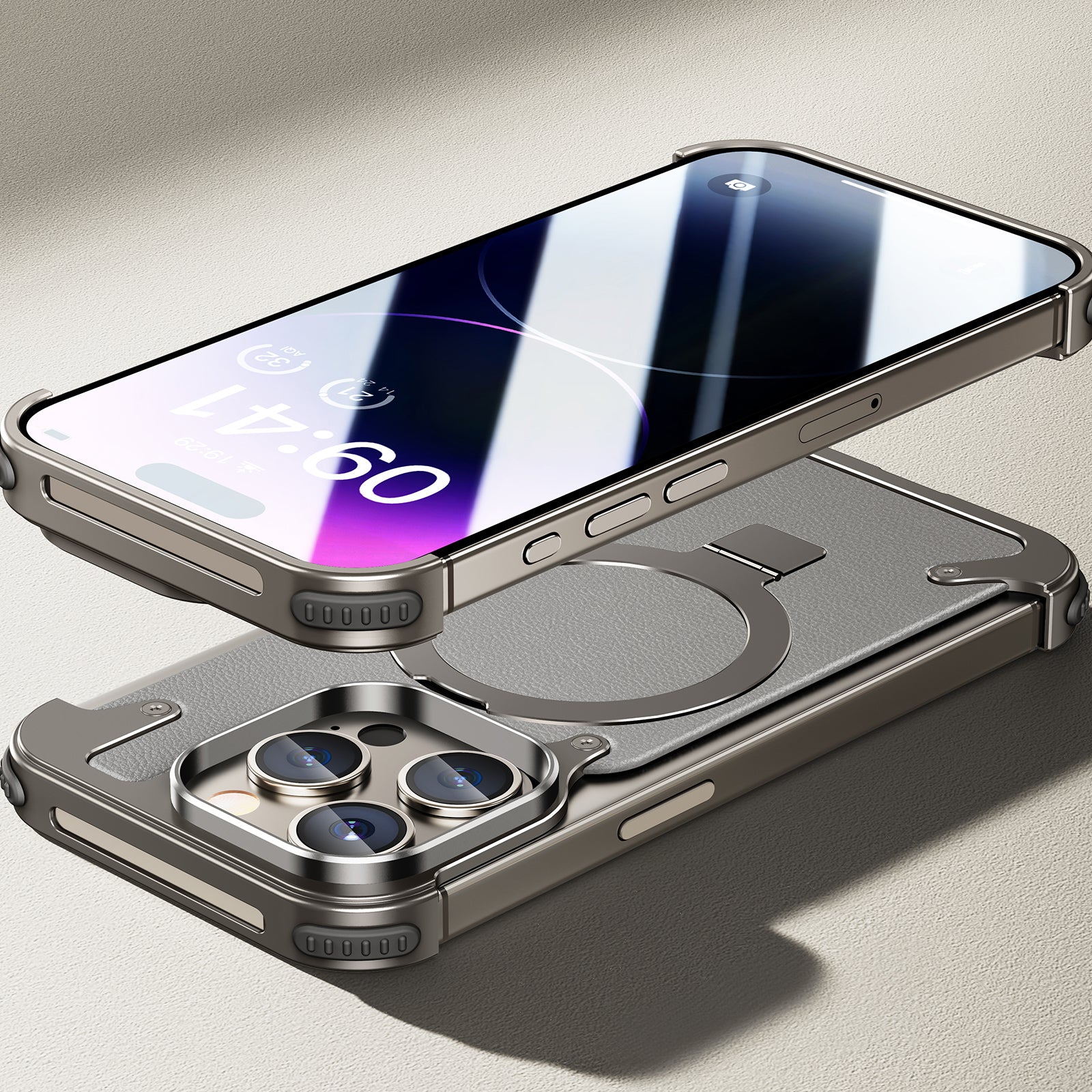 Premium Ultra-Thin Magnetic Frameless Matte Metal Aluminum Stand iPhone Case | MagSafe Case with 360-Degree Protection & Camera Lens Cover for Apple iPhone 16/15/14/13/12 Pro Max, Pro, Plus, e & Mini Cover | Shockproof Armor Case & Bumper Protective Cover