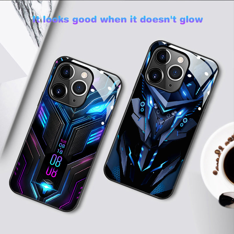 Luxus Ultra Dünne Apple iPhone LED Anruflicht Handyhülle mit Kameralinsenschutz: Punk Mecha Case Panzer Schutzhülle für iPhone 17/17 Air, 16/16e, 15, 14, 13 Pro Max Plus - MagSafe Cover & Tasche
