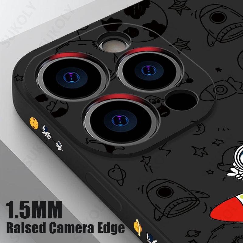 Luxus Astronaut-Acryl Mattes Cartoon-Design Klare iPhone-Hülle | MagSafe Case mit Kameralinsenschutzabdeckung für Apple iPhone 17/17 Air, 16/16e, 15, 14, 13 Pro Max Plus Cover | Panzertasche, Stoßstangenabdeckung Handyhülle | Premium-Schutzhülle
