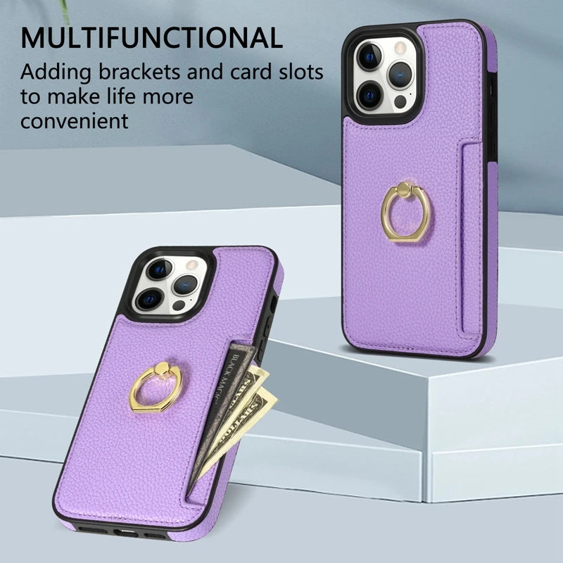 Premium Leather Wallet Case with Card Slot, Ring Holder, and Stand for iPhone | MagSafe Case with Full Protection and Camera Lens Cover for Apple iPhone 16/16e, 15, 14, 13, 12 Pro Max, Pro, Plus & Mini | Heavy Duty, Premium Wallet & Protective Case