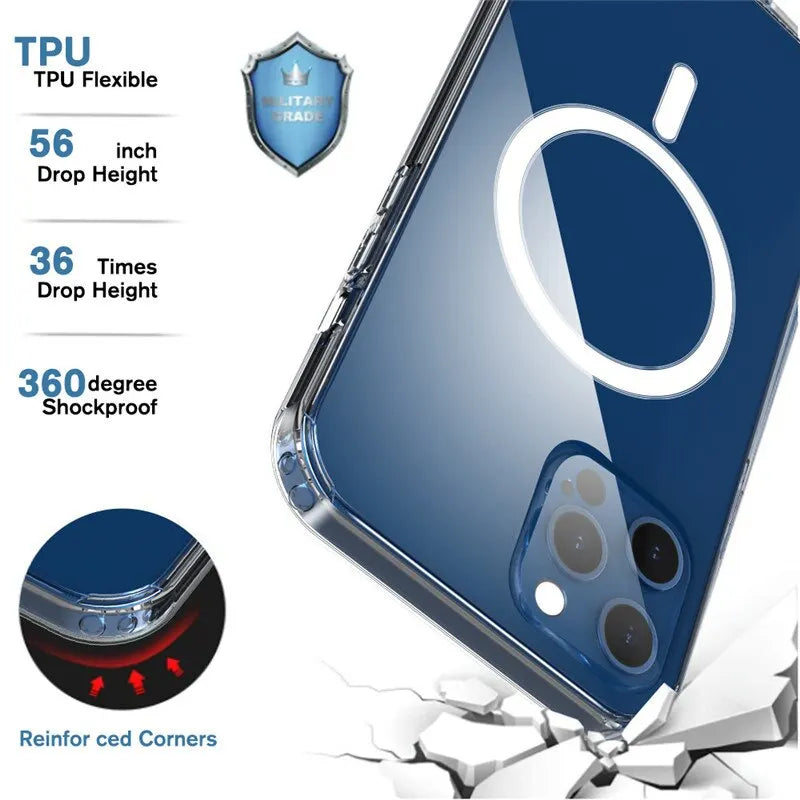 Transparente Magnetische Magsafe für Apple iPhone 17/17 Air, 16/16e, 15, 14, 13 Pro Max Plus Hülle | Durchsichtige Klare Case, Kabelloses Laden, Staubdicht, Wasserabweisend & Verbesserter Kameraschutz