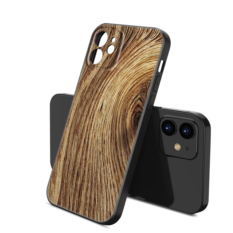 Luxus iPhone-Hülle aus Massivholz-Bambus und Metallic mit Brauner Glatter Holzmaserung | MagSafe-Case mit Rundumschutz & Kameralinsenschutz für Apple iPhone 17/17 Air, 16/16e, 15, 14, 13, 12 Pro Max, Pro, Plus & Mini Cover | Stoßfeste Handyhülle