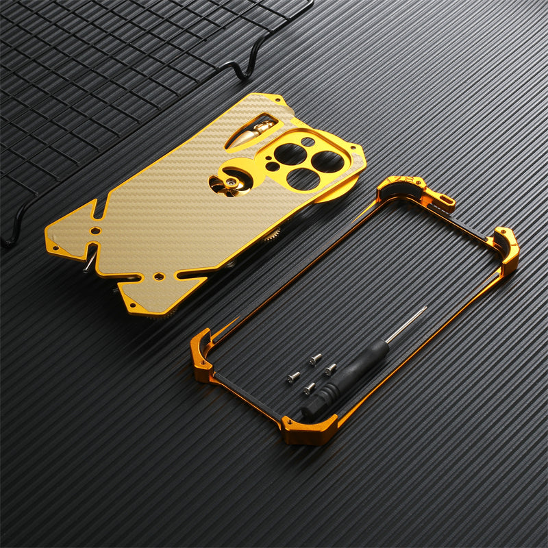 Premium Mechanical Gaming Design: Shockproof Metal iPhone Case with Gear Stand and MagSafe | Aluminum Cooling, Skull Compass Cover for Apple iPhone 16/15/14/13/12 Pro Max, Pro, Plus, e & Mini | 360-Degree All Around Camera Lens Protection