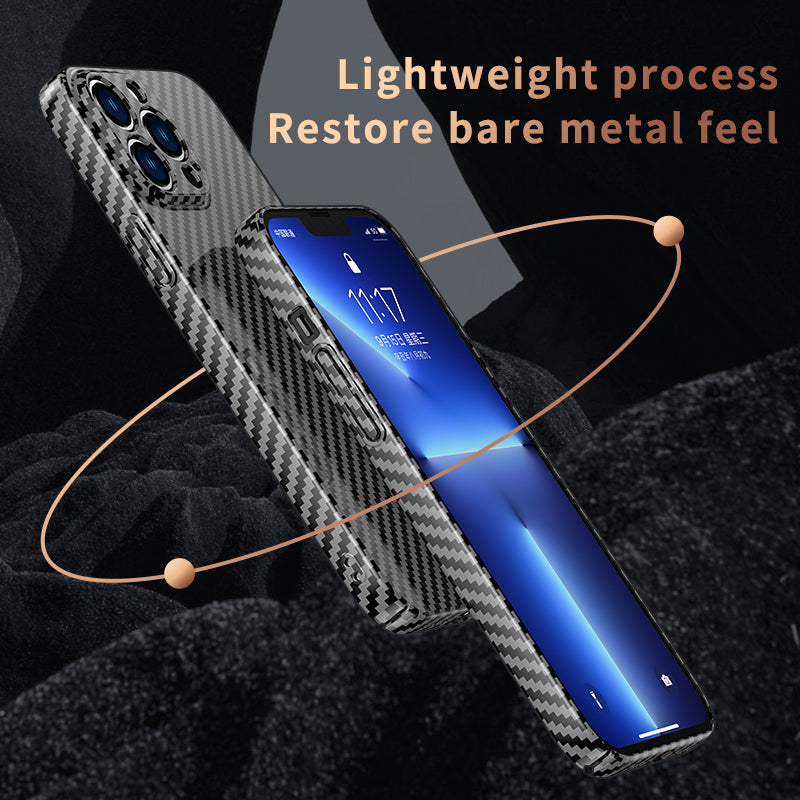 Luxury Ultra-Thin Carbon Fiber iPhone Case | MagSafe Case with 360-Degree Protection & Camera Lens Protection for Apple iPhone 16/15/14/13/12 Pro Max, Pro, Plus, e & Mini Cover | Shockproof Phone Case with Armor Shell & Bumper Cover