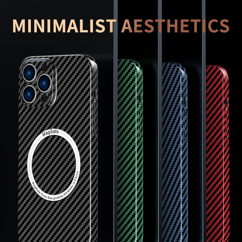 Luxury Ultra-Thin Carbon Fiber iPhone Case | MagSafe Case with 360-Degree Protection & Camera Lens Protection for Apple iPhone 16/15/14/13/12 Pro Max, Pro, Plus, e & Mini Cover | Shockproof Phone Case with Armor Shell & Bumper Cover