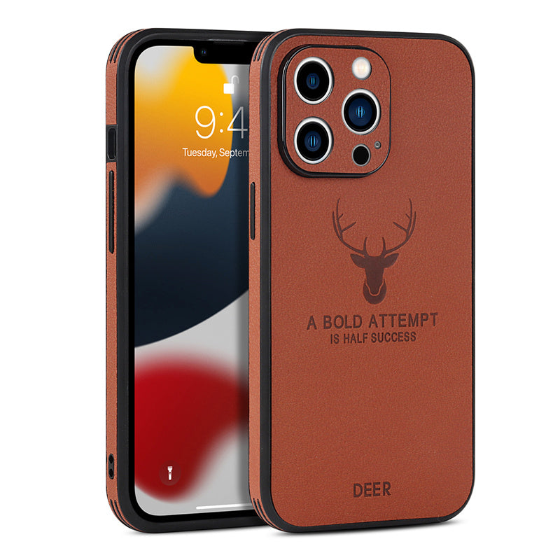 Luxus Stoßstange mit Hirsch-Design und motivierendem Spruch auf Leinwand iPhone-Hülle | MagSafe Case mit Kameraschutzabdeckung | Cover für Apple iPhone 17/17 Air, 16/16e, 15, 14, 13 Pro Max Plus | Panzertasche Hochwertige Handyhülle