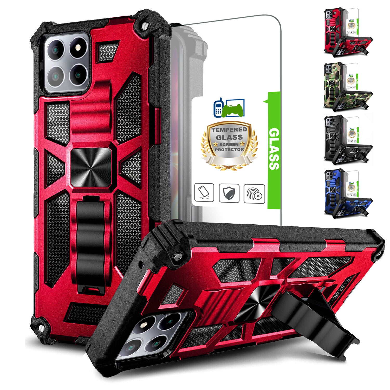 Hochwertige Hybrid-Militärpanzerung iPhone-Hülle MagSafe Case für Apple iPhone 17/17 Air, 16/16e, 15, 14, 13 Pro Max Plus mit eingebautem Ständer, Tarnung-Cover, Kamera-Rundumschutz und Bildschirmschutz Handyhülle