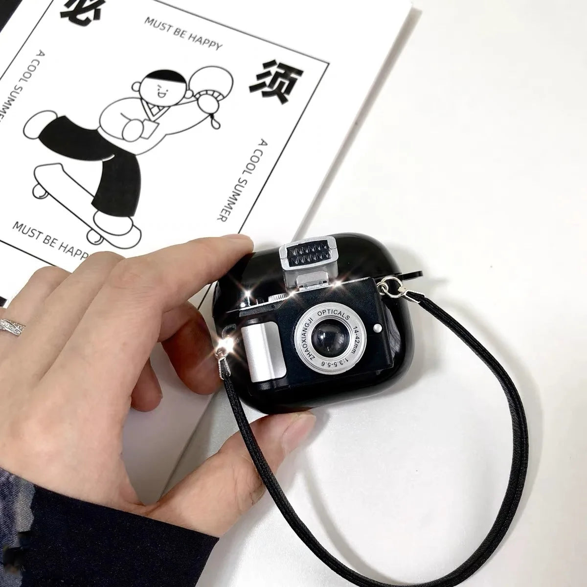 Premium Retro Camera-Design Headphone Case with Light Flash for Apple AirPods 4/3/2/1 and Pro Series 2024/2022/2021/2019/2016 & Pro: Soft Silicone Protective Case with Strap - Stylish and Protective Case for 3rd Generation AirPods