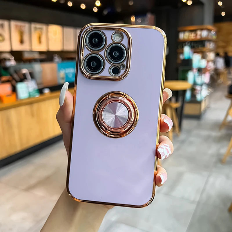 Luxus Silikon Magnetische Ringhalter und Ständer iPhone Hülle | MagSafe Case, Rundumschutz, Kameralinsenschutzabdeckung für Apple iPhone 17/17 Air, 16/16e, 15, 14, 13 Pro Max Plus Cover | Panzertasche, Stoßstangenabdeckung Handyhülle | Premium Schutzhülle