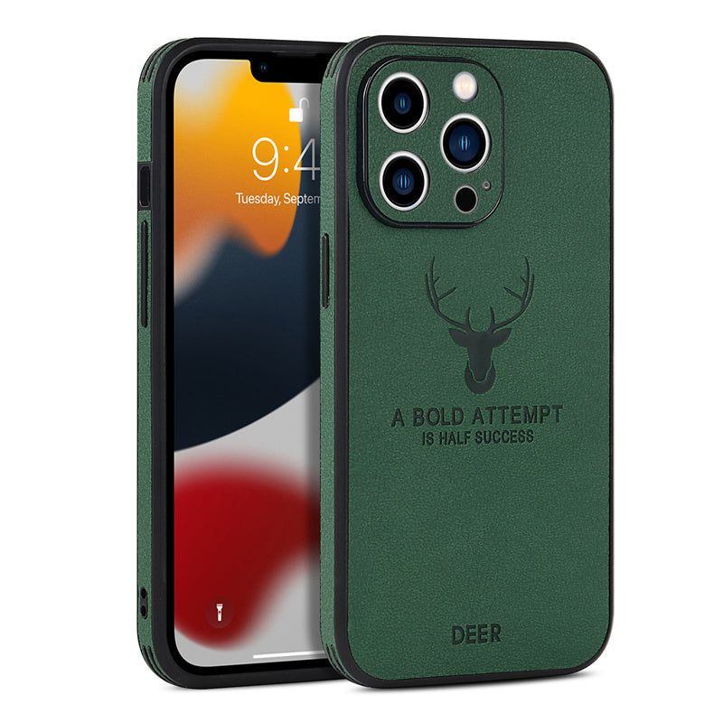 Luxus Stoßstange mit Hirsch-Design und motivierendem Spruch auf Leinwand iPhone-Hülle | MagSafe Case mit Kameraschutzabdeckung | Cover für Apple iPhone 17/17 Air, 16/16e, 15, 14, 13 Pro Max Plus | Panzertasche Hochwertige Handyhülle