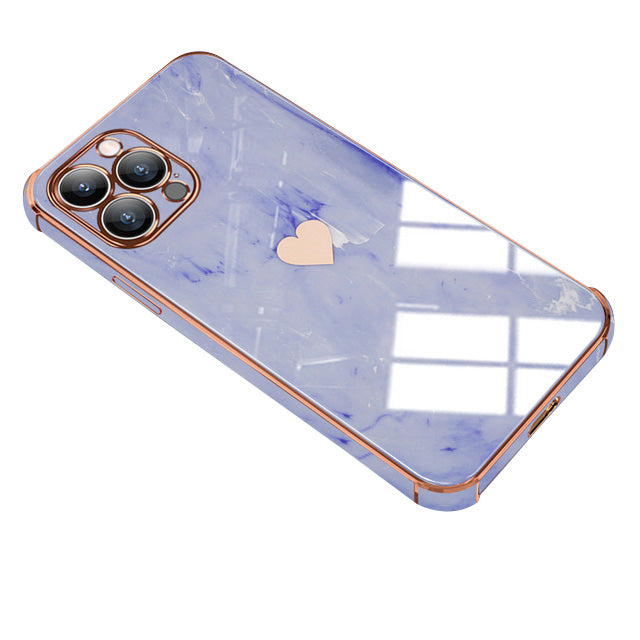 Luxuriöse Liebe-Herz-Marmor galvanisiertes iPhone-Hülle | MagSafe Case, Kameralinsenschutzabdeckung für Apple iPhone 17/17 Air, 16/16e, 15, 14, 13 Pro Max Plus Cover | Panzertasche, Stoßstangenabdeckung Handyhülle | Premium-Hardcase-Cover Schutzhülle