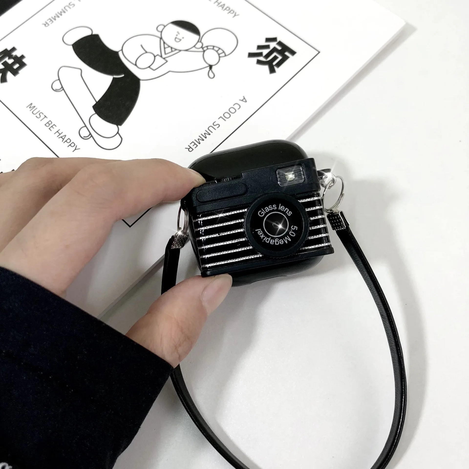 Premium Retro Camera-Design Headphone Case with Light Flash for Apple AirPods 4/3/2/1 and Pro Series 2024/2022/2021/2019/2016 & Pro: Soft Silicone Protective Case with Strap - Stylish and Protective Case for 3rd Generation AirPods