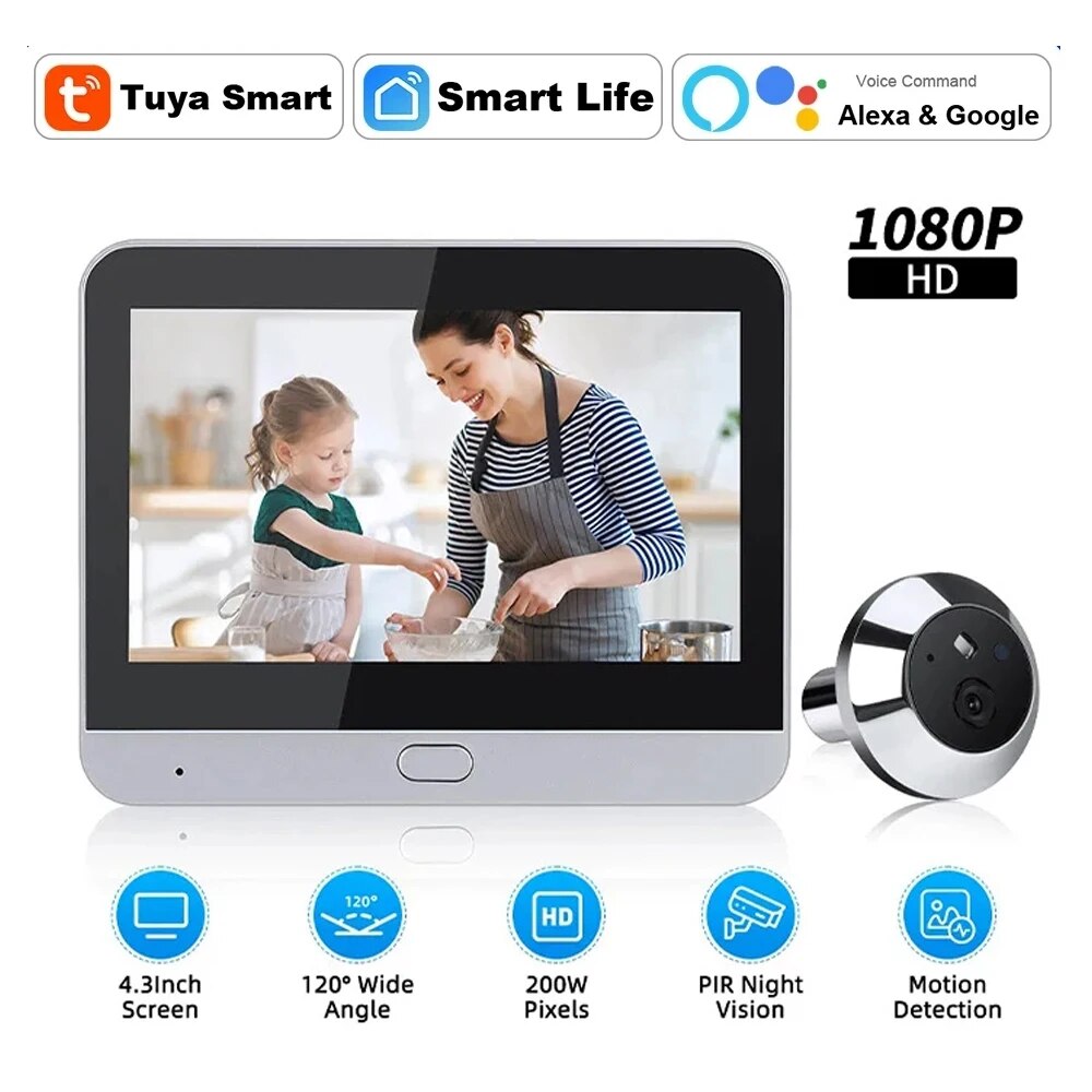 Premium Tuya 1080p 2.4G WiFi Magische Türkamera, Automatische Erfassung, Digitales Türspion, Drahtlose Türklingel für Zuhause