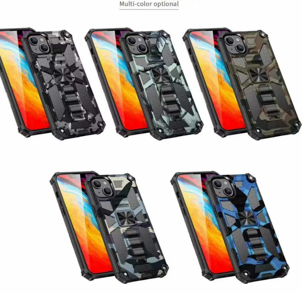 Hochwertige Hybrid-Militärpanzerung iPhone-Hülle MagSafe Case für Apple iPhone 17/17 Air, 16/16e, 15, 14, 13 Pro Max Plus mit eingebautem Ständer, Tarnung-Cover, Kamera-Rundumschutz und Bildschirmschutz Handyhülle