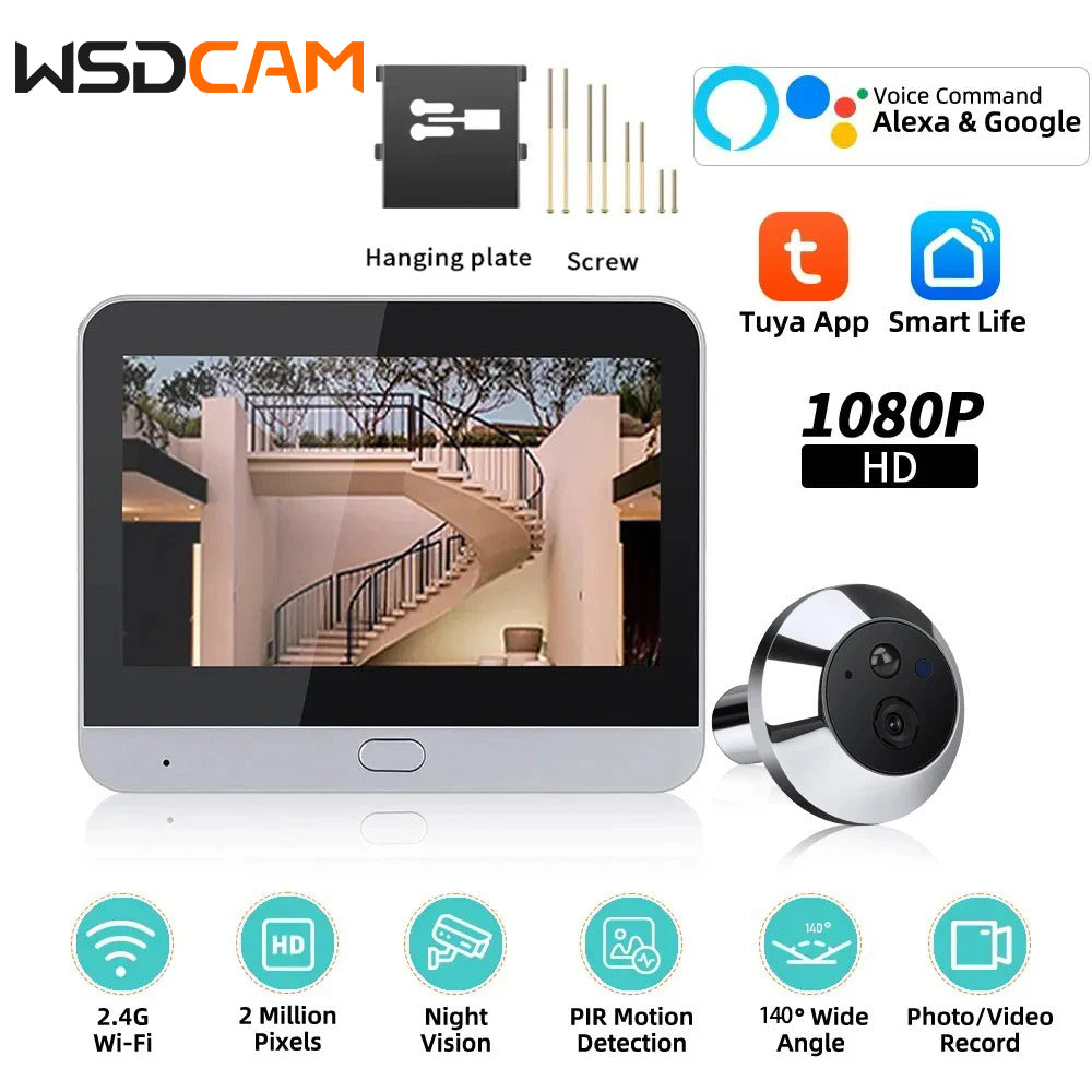 Premium Tuya 1080p 2.4G WiFi Magische Türkamera, Automatische Erfassung, Digitales Türspion, Drahtlose Türklingel für Zuhause