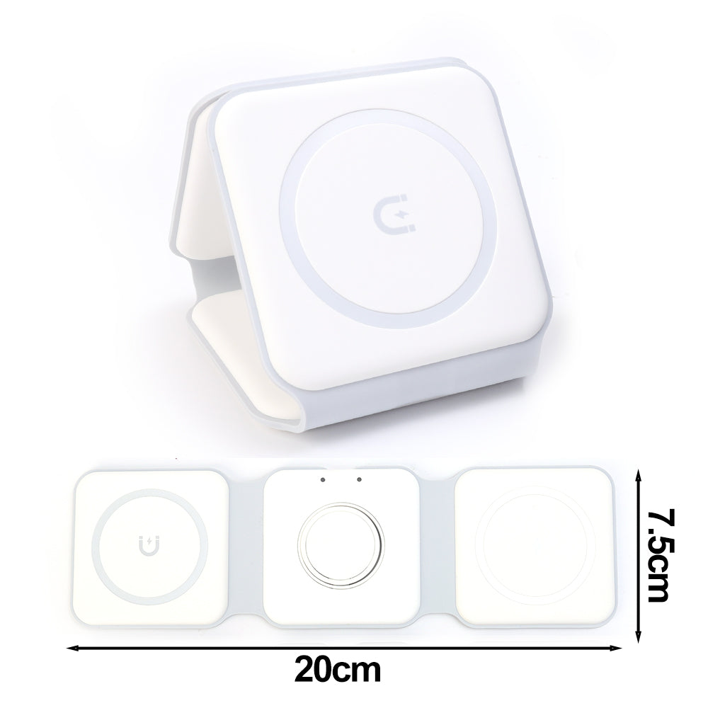 3-in-1 Foldable Fast Charging Station, Double Magnetic 15W Wireless Charger MagSafe | Portable Docking Station for Smartphones, Apple iPhone, Samsung, iOS & Android, AirPods, Watch