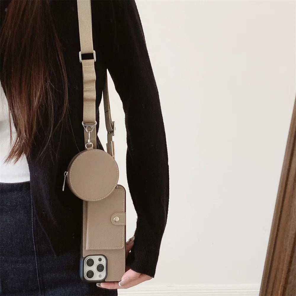 Luxury Crossbody Wallet iPhone Case – Card Slot, Coin Purse, Leather Lanyard, Protective & Stylish Cover | Case for iPhone