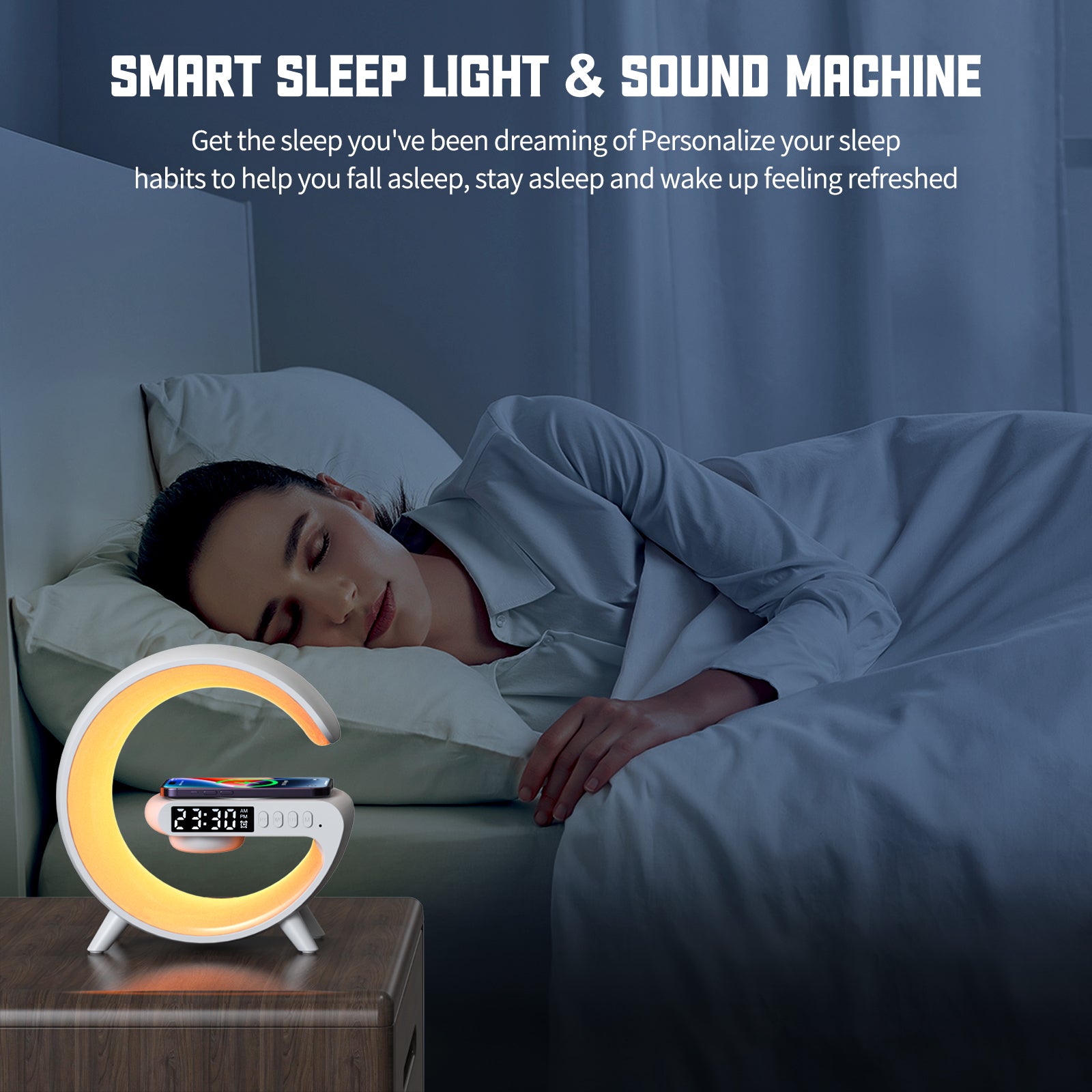 Universal RGB Charging Station LED Wireless Lamp Charger Alarm Clock Bluetooth Speaker | Charging Dock USB C Smartphones, Apple iPhone, Samsung, iOS & Android
