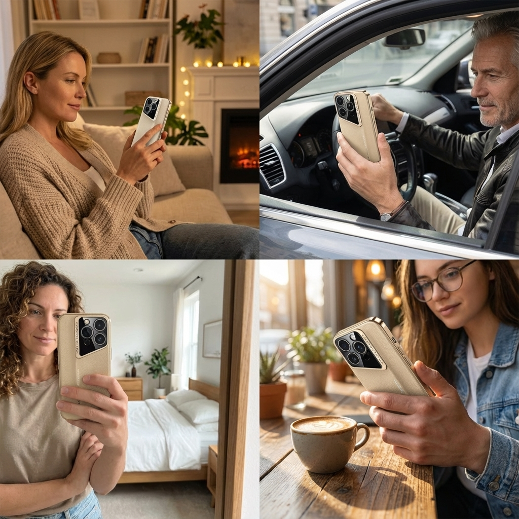 Luxus Leder iPhone Hülle MagSafe Case – elektroplattiertes Premium-Leder, 360° Kamera- & Display-Schutz, ultradünne Hard-Shell, stoßfest, kratzfest, schlankes Slim-Design, langlebiges Cover, kabelloses Laden kompatibel, stylisch & robust, Premium-Schutz