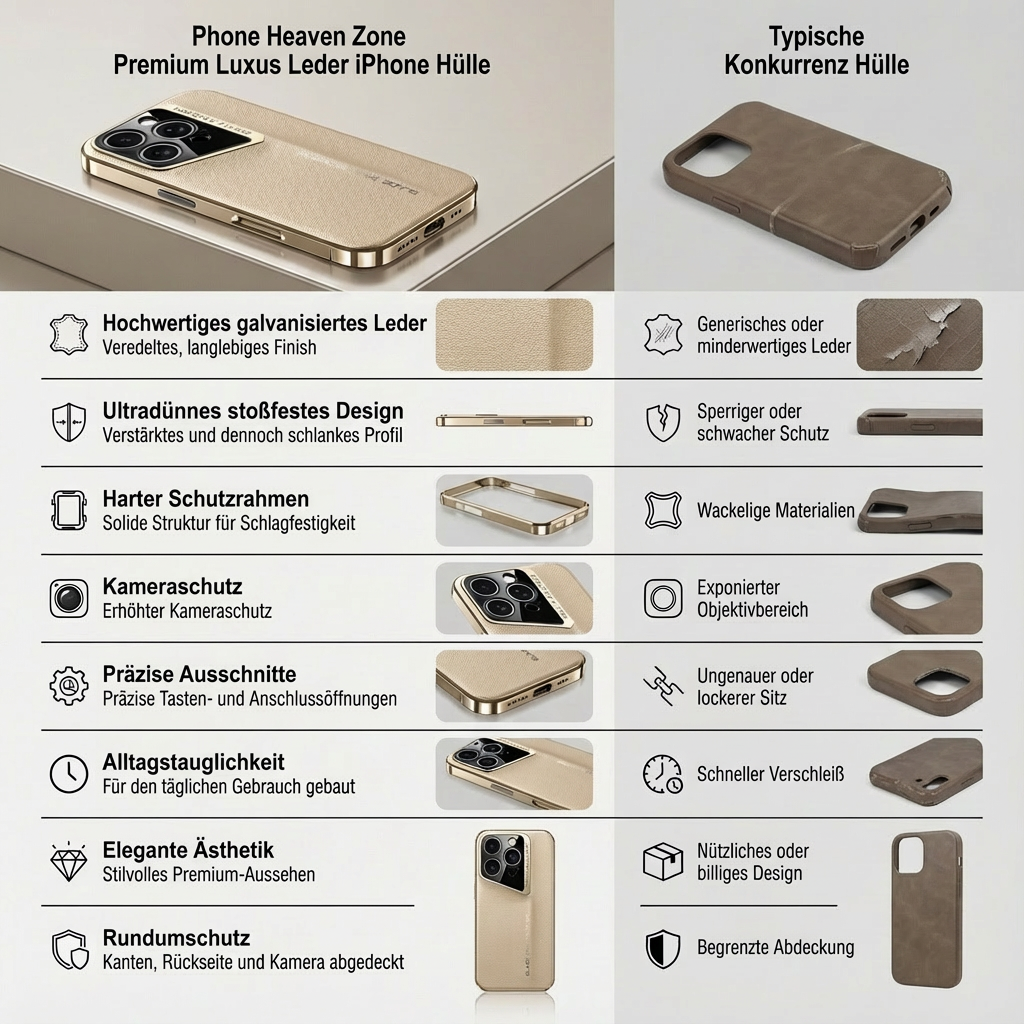 Luxus Leder iPhone Hülle MagSafe Case – elektroplattiertes Premium-Leder, 360° Kamera- & Display-Schutz, ultradünne Hard-Shell, stoßfest, kratzfest, schlankes Slim-Design, langlebiges Cover, kabelloses Laden kompatibel, stylisch & robust, Premium-Schutz