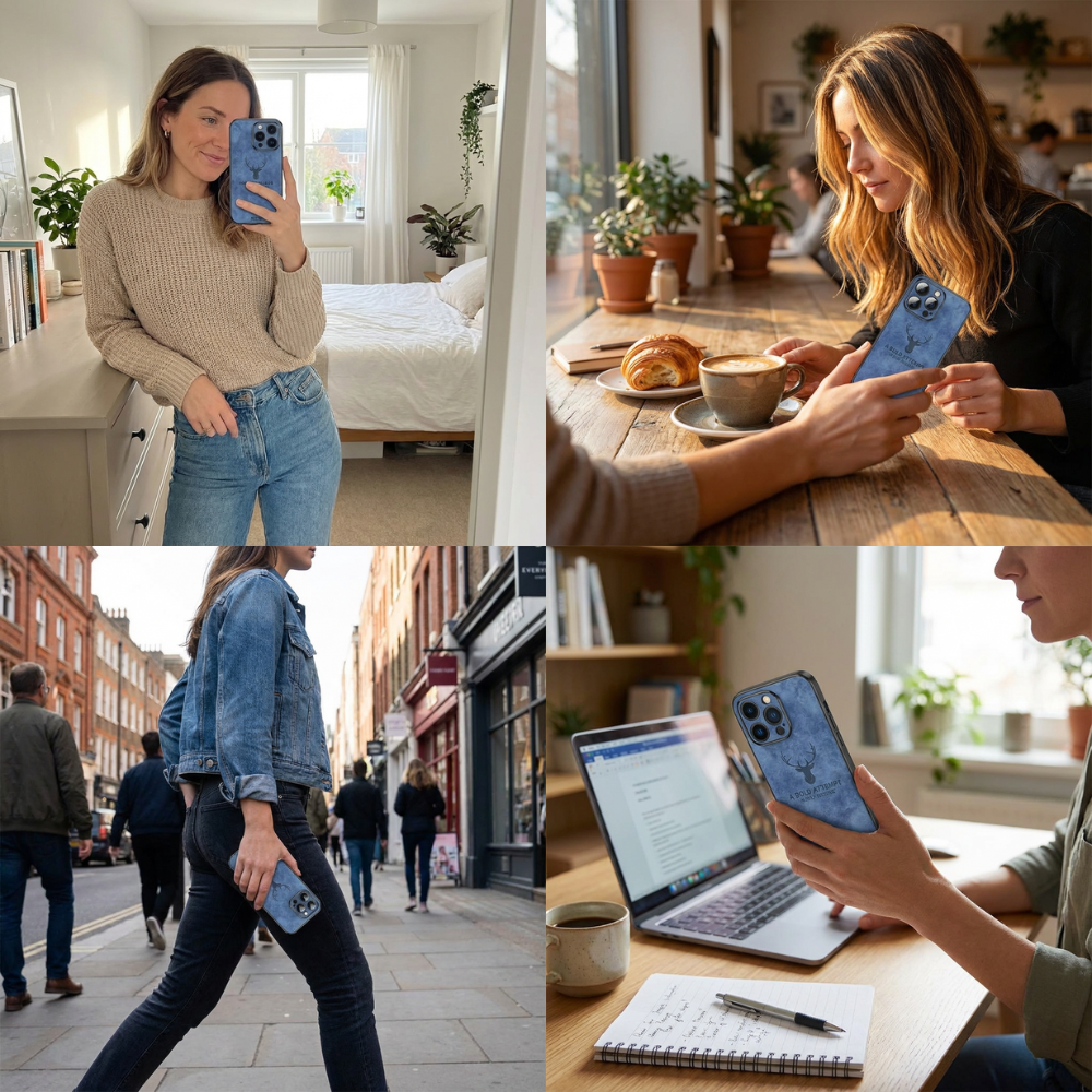 Hochwertige Hirschleder Apple iPhone-Hülle mit Kameralinsenschutz und stoßfestem Silikonüberzug - Phone Heaven Zone