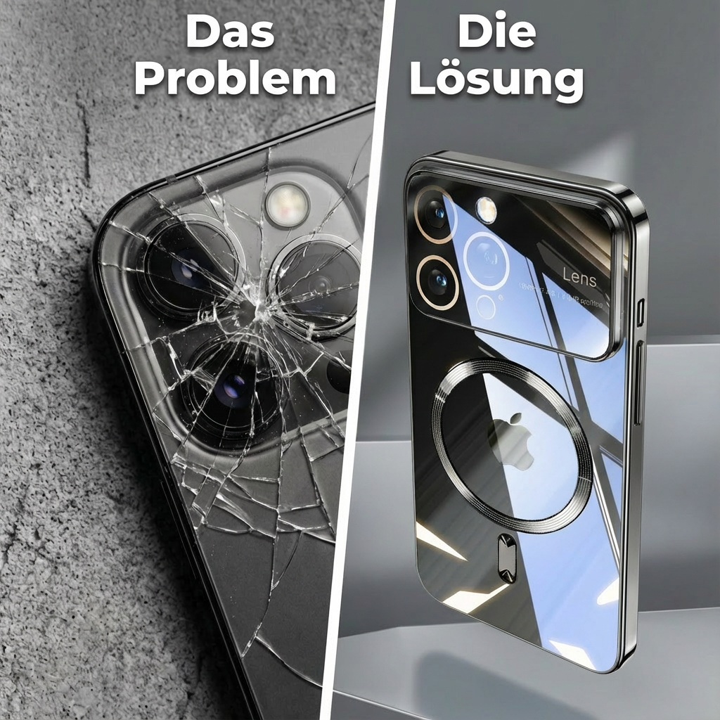 Luxus Ultra-Dünne Apple iPhone Hülle | MagSafe Case mit Kameralinsenschutz | Magnetische, Klare, Transparente, Stoßfeste & Sturzsichere Hart-PC-Glas Cover | Kratzfester Silikon-Bumper, Kabelloses Laden Handyschutzhülle