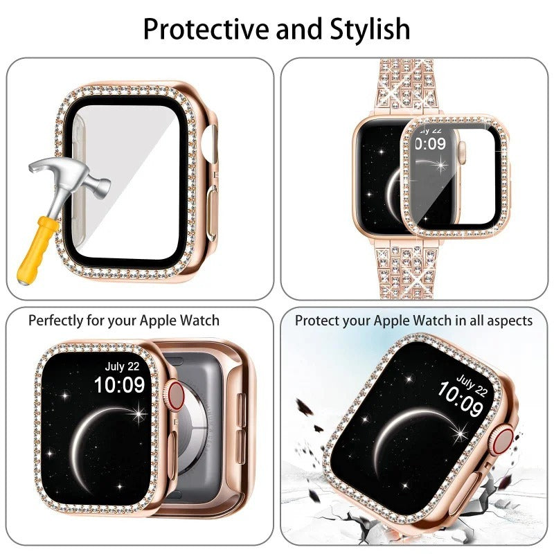 Luxus Premium Glitzer Metall Armband und Diamant Schutzhülle für Apple Uhren Serie 9 8 7 6 5 4 SE | Ultra 49mm 45mm 41mm 40