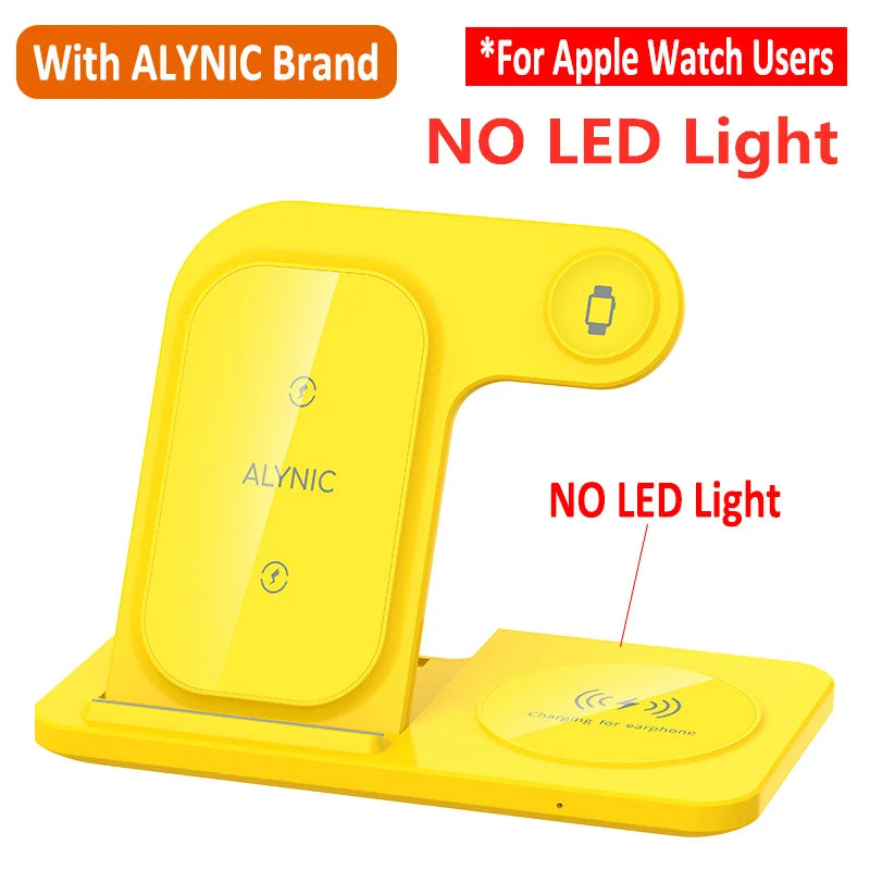 3 in 1 Wireless Fast Charging Station 30W Foldable Charger LED Stand: Charging Device MagSafe Docking Station for Smartphones, Apple iPhone, Samsung, iOS & Android Watch, AirPods