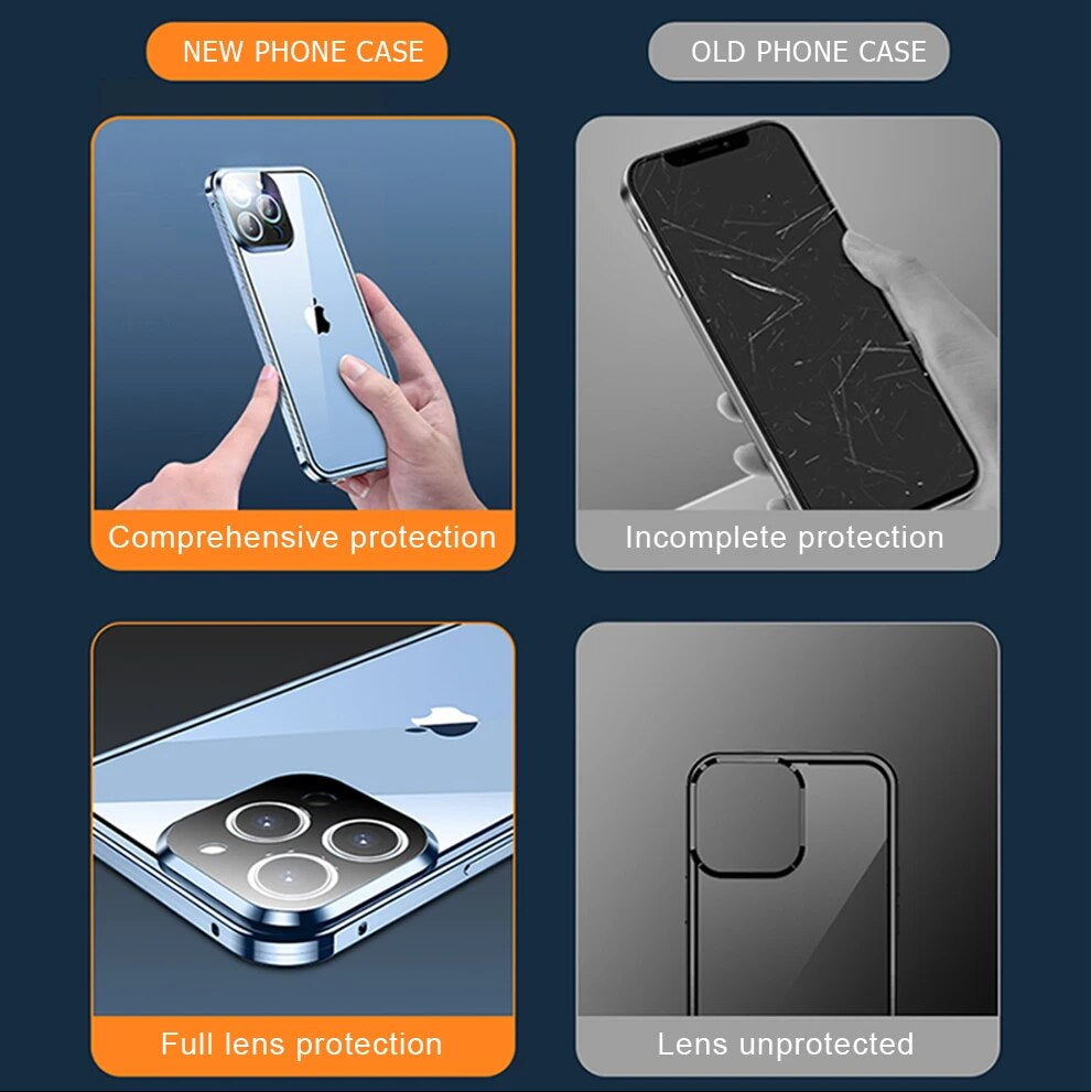 Luxus Ultra-Dünne iPhone Hülle mit 360° Vollschutz aus Metall und Glas | MagSafe