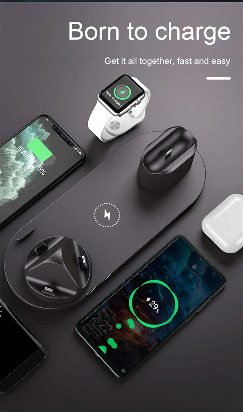 7-in-1 Charging Station Fast Wireless Charger | Fast Charging Dock 30W USB Type C Apple Watch, AirPods, Smartphones, Apple iPhone, Samsung, iOS & Android Fast Charger