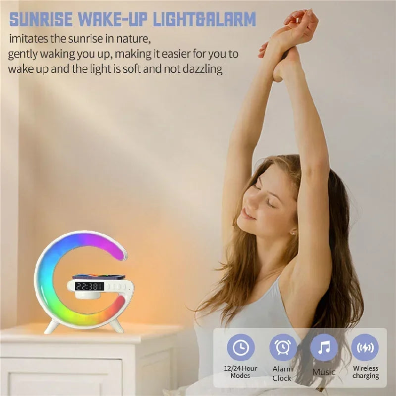 Universal RGB Charging Station LED Wireless Lamp Charger Alarm Clock Bluetooth Speaker | Charging Dock USB C Smartphones, Apple iPhone, Samsung, iOS & Android