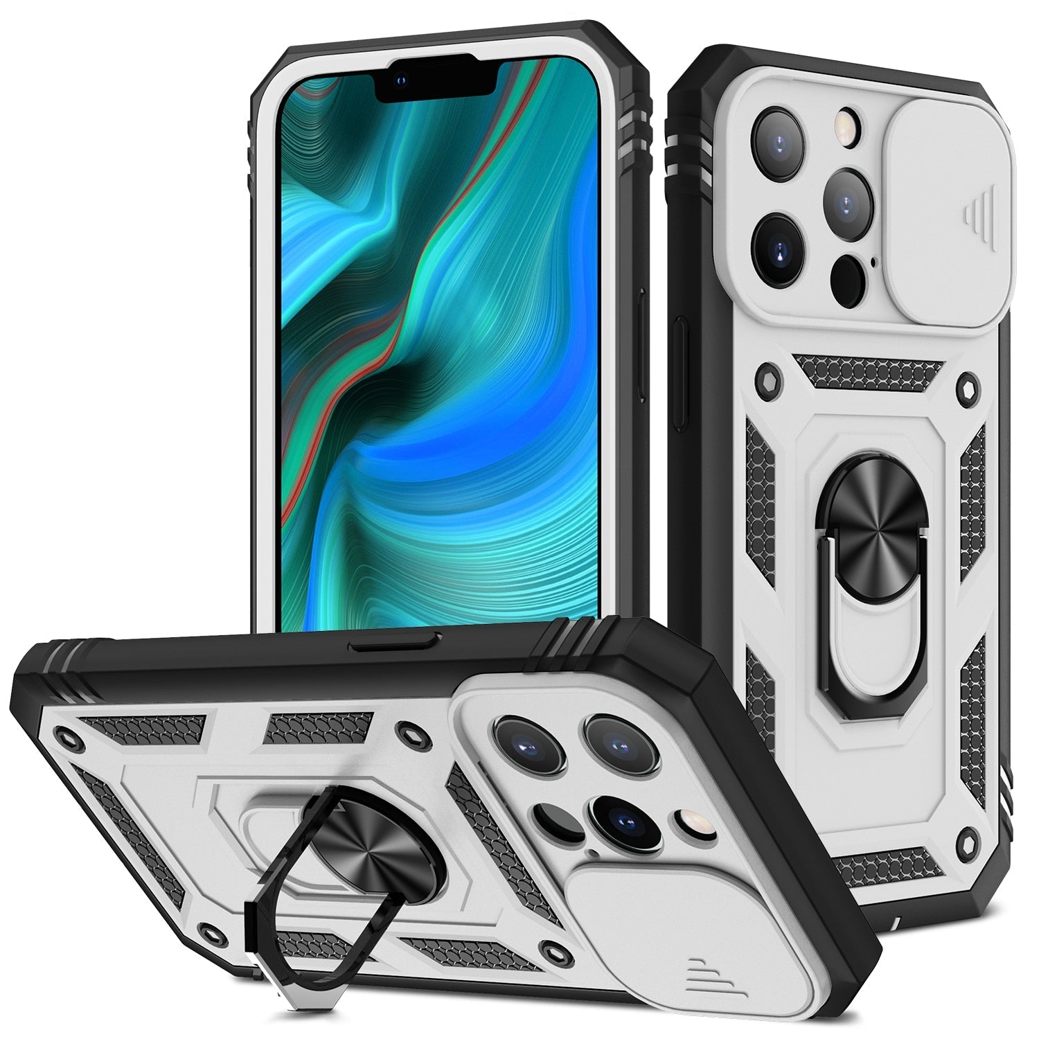 Premium Robustes Militärpanzer Apple iPhone Hülle | Militärqualität, 360° Schutz, Kamera- und Bildschirmschutz, Drehbarer Ständer, Kartenfach & MagSafe, Stoßfeste Abdeckung | Panzerhülle Outdoor & Baustellen | Armor Handyschutzhülle, Sturzsicheres Cover