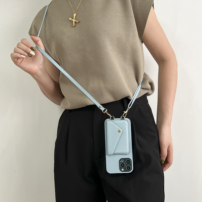 Hochwertige Crossbody-Brieftaschen-Ledertasche mit Kartenhalter und Portemonnaie-Funktion | Apple iPhone-Hülle mit Umhängeband und Geldbörsenfunktion - Phone Heaven Zone