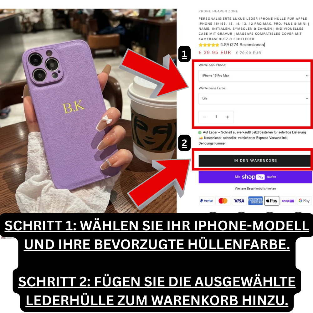 Personalisierte Luxus Leder iPhone Hülle für Apple iPhone 16/16e, 15, 14, 13, 12 Pro Max, Pro, Plus & Mini | Name, Initialen, Symbolen & Zahlen | Individuelles Case mit Gravur | MagSafe kompatibles Cover mit Kameraschutz & Echtleder