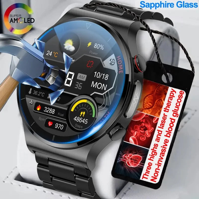 Premium Smartwatch für Männer | Uhr 4 Pro mit AMOLED HD Bildschirm Bluetooth Anruf, GPS Herzfrequenzmessung