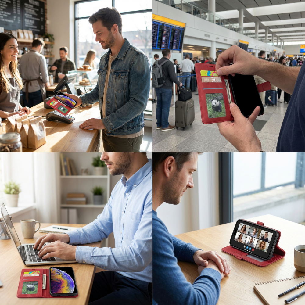 Geldbörse Flip Leder iPhone Hülle mit Portmonee Funktion, Kartensteckplatz, Magnetverschluss, Kartenfach & Standfunktion | Luxus Business Klapp Wallet Case Stoßfestes Cover mit Kameraschutz | Stoßfänger Sturzsichere Handyschutzhülle