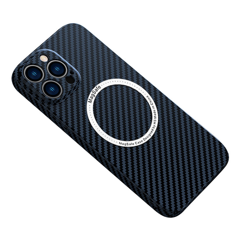 Hochwertige Kohlefaser-Magnetische iPhone-Hülle | MagSafe-Case mit Rundumschutz & Kameralinsenschutz für Apple iPhone 16/16e, 15, 14, 13, 12 Pro Max, Pro, Plus & Mini Cover | Stoßfeste Handyhülle mit Panzertasche & Stoßstangenabdeckung Schutzhülle