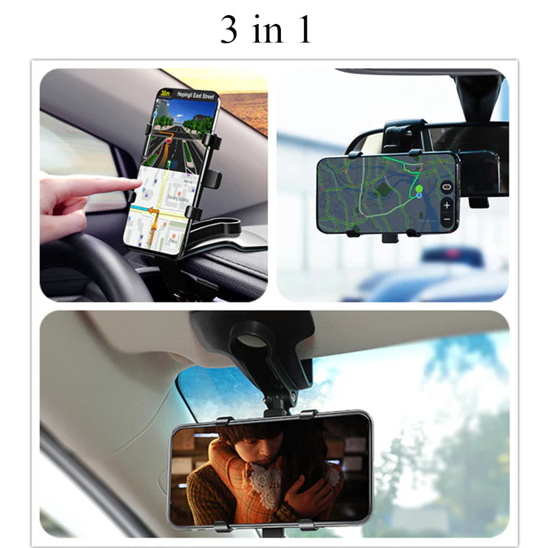 Premium 3-in-1 verstellbare Auto-Handyhalterung für Apple iPhone | Armaturenbrett, Rückspiegel & Sonnenblendenhalterung - Leicht 