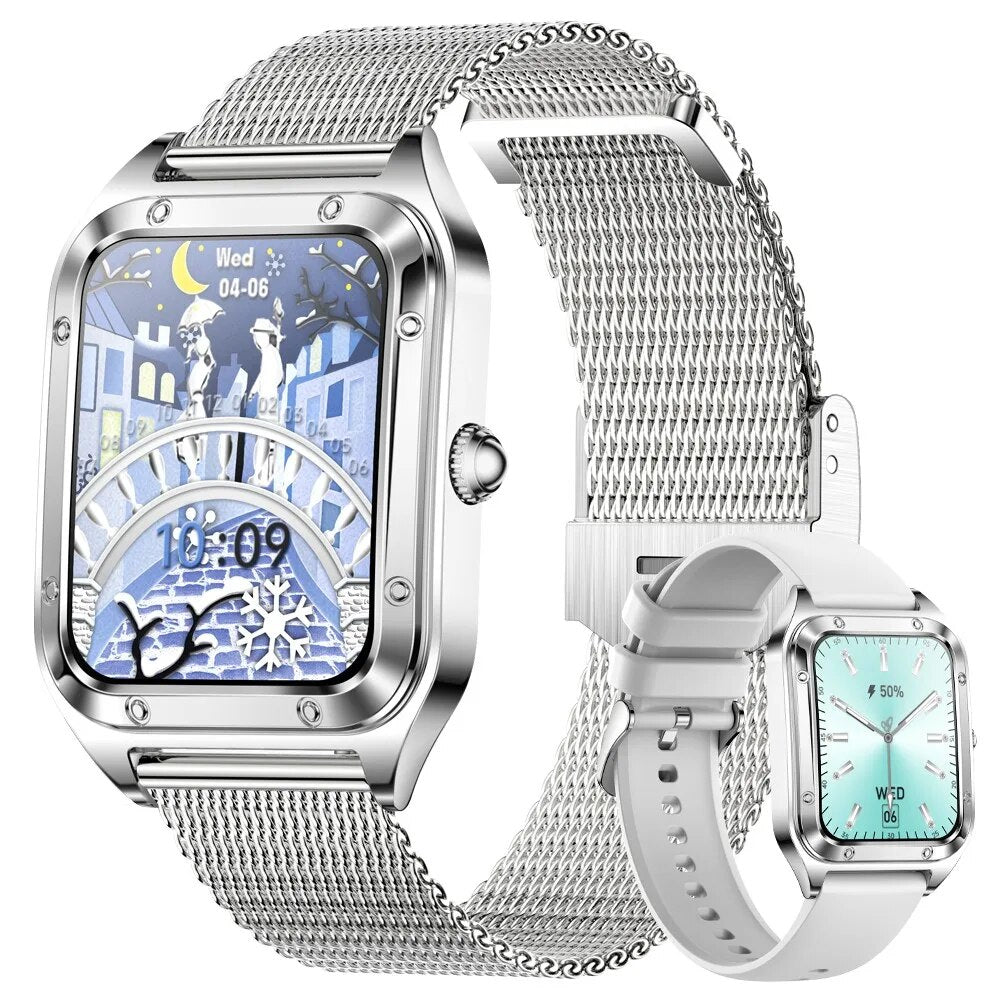 Luxus Mode Smartwatch für Damen | Bluetooth-Anruf, Blutdruckmessung, Multifunktions-Sportarmband, wasserdicht |