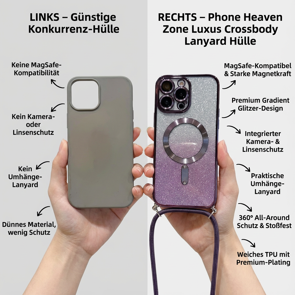 Luxus Crossbody Lanyard Gradient Glitzer Magnetgehäuse iPhone Hülle | MagSafe Case mit Kameralinsenschutzabdeckung für Apple iPhone 17/17 Air/16/16e/15/14/13 Pro Max Plus Cover | Panzertasche, Weiche TPU Plating Handyhülle | Premium Schutzhülle