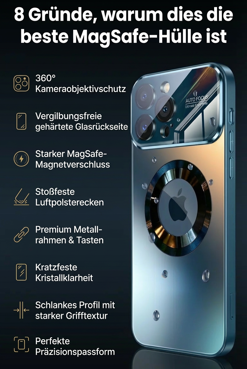 Luxus Matte Magnetische iPhone-Hülle mit Glaslinsen-Kameraschutz | Stoßfeste Tasche & MagSafe Case | Panzer-Schutzhülle für Apple iPhone 17/17 Air, 16/16e, 15, 14, 13 Pro Max Plus  | Handyhülle in limitierter Auflage