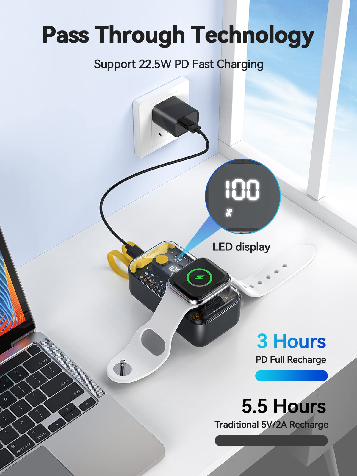 Banque d'alimentation sans fil PD20W de haute qualité pour iWatch S1-S9 et Apple iPhone avec câble intégré, source de batterie portable 10 000 mAh pour appareils iOS, iPhone, Huawei, Xiaomi, Samsung