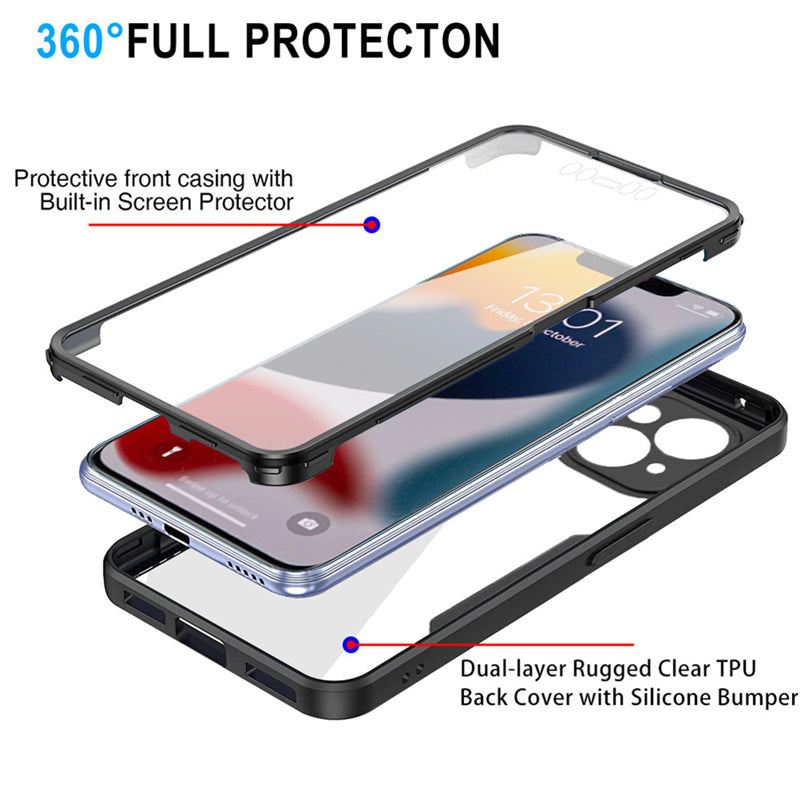 Hochwertige Transparente 360 Grad Silikon-Schutz iPhone Hülle mit MagSafe | Rundumschutz und Kameralinsenschutz für Apple iPhone 16/16e, 15, 14, 13, 12 Pro Max, Pro, Plus & Mini Cover | Panzertasche und Stoßstangenabdeckung | Hochwertige Handyhülle