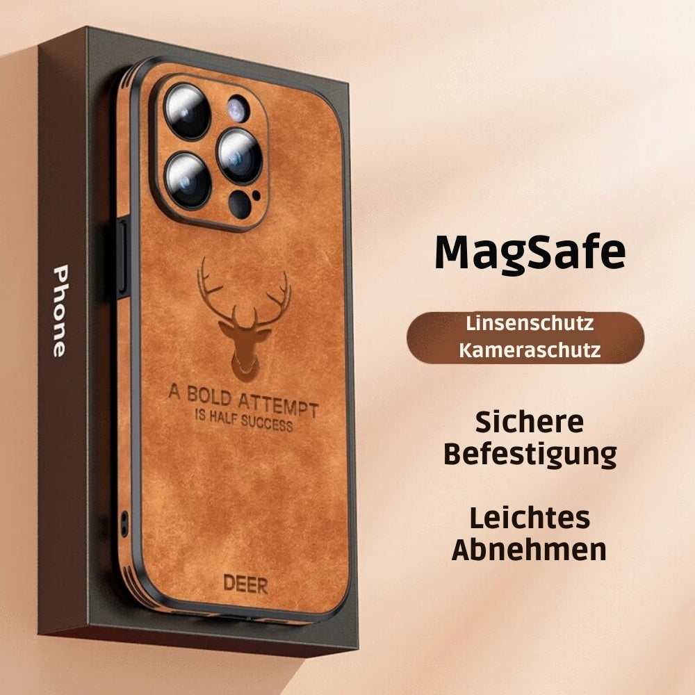 Hochwertige Hirschleder Apple iPhone-Hülle mit Kameralinsenschutz und stoßfestem Silikonüberzug - Phone Heaven Zone