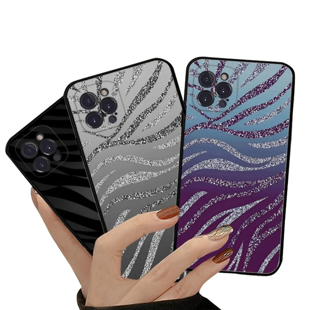 Premium Zebra-Muster Glitzer iPhone-Hülle | MagSafe-Case mit Rundumschutz & Kameralinsenschutz für Apple iPhone 16/16e, 15, 14, 13, 12 Pro Max, Pro, Plus & Mini Cover | Panzertasche & Stoßstangenabdeckung Handyhülle | Hochwertige Schutzhülle