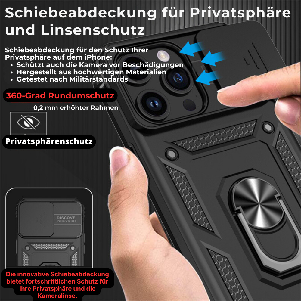 Premium Robustes Militärpanzer Apple iPhone Hülle | Militärqualität, 360° Schutz, Kamera- und Bildschirmschutz, Drehbarer Ständer, Kartenfach & MagSafe, Stoßfeste Abdeckung | Panzerhülle Outdoor & Baustellen | Armor Handyschutzhülle, Sturzsicheres Cover