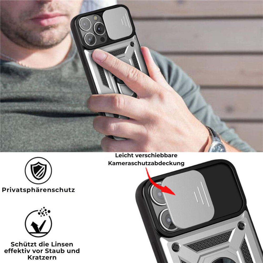Premium Robustes Militärpanzer Apple iPhone Hülle | Militärqualität, 360° Schutz, Kamera- und Bildschirmschutz, Drehbarer Ständer, Kartenfach & MagSafe, Stoßfeste Abdeckung | Panzerhülle Outdoor & Baustellen | Armor Handyschutzhülle, Sturzsicheres Cover