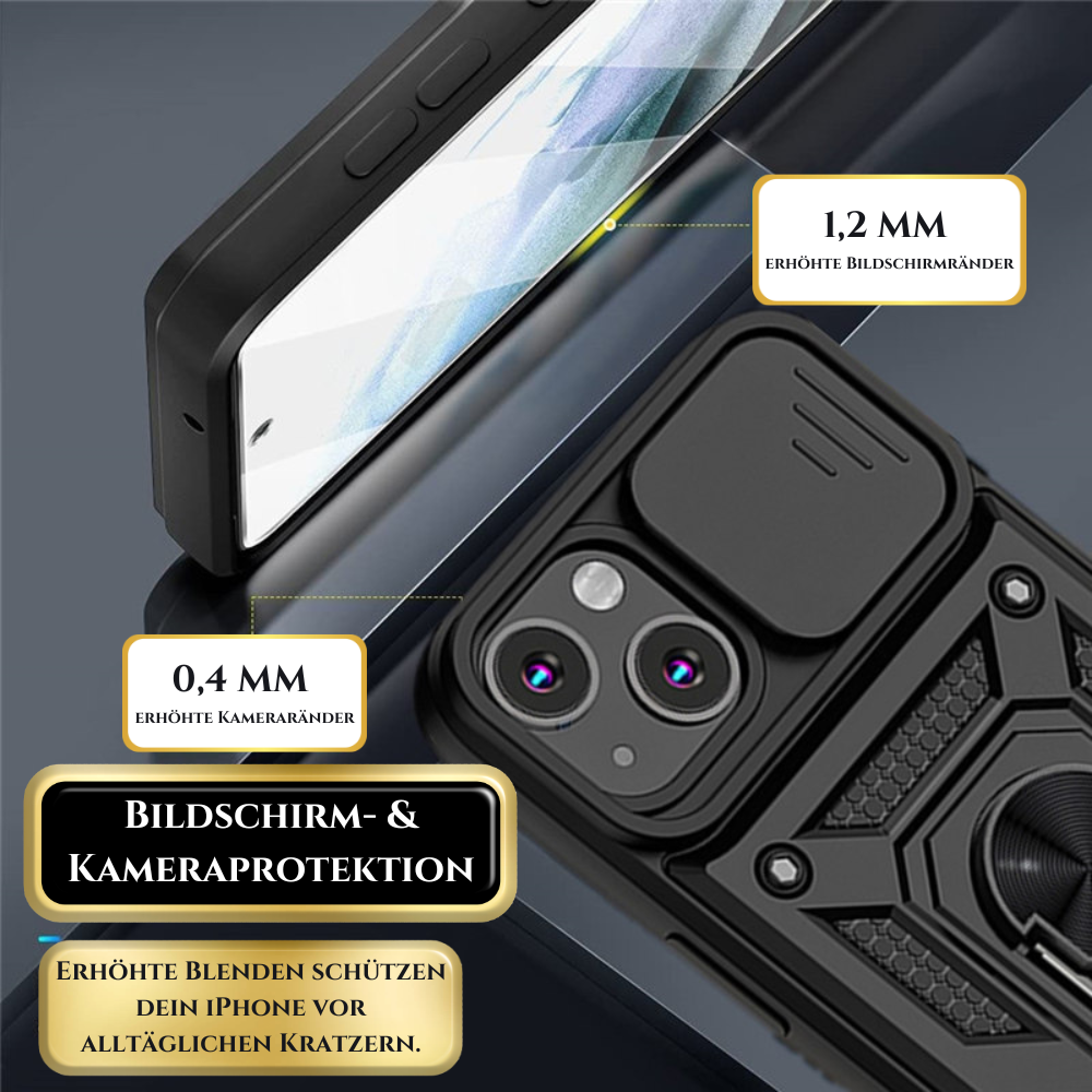Premium Robustes Militärpanzer Apple iPhone Hülle | Militärqualität, 360° Schutz, Kamera- und Bildschirmschutz, Drehbarer Ständer, Kartenfach & MagSafe, Stoßfeste Abdeckung | Panzerhülle Outdoor & Baustellen | Armor Handyschutzhülle, Sturzsicheres Cover